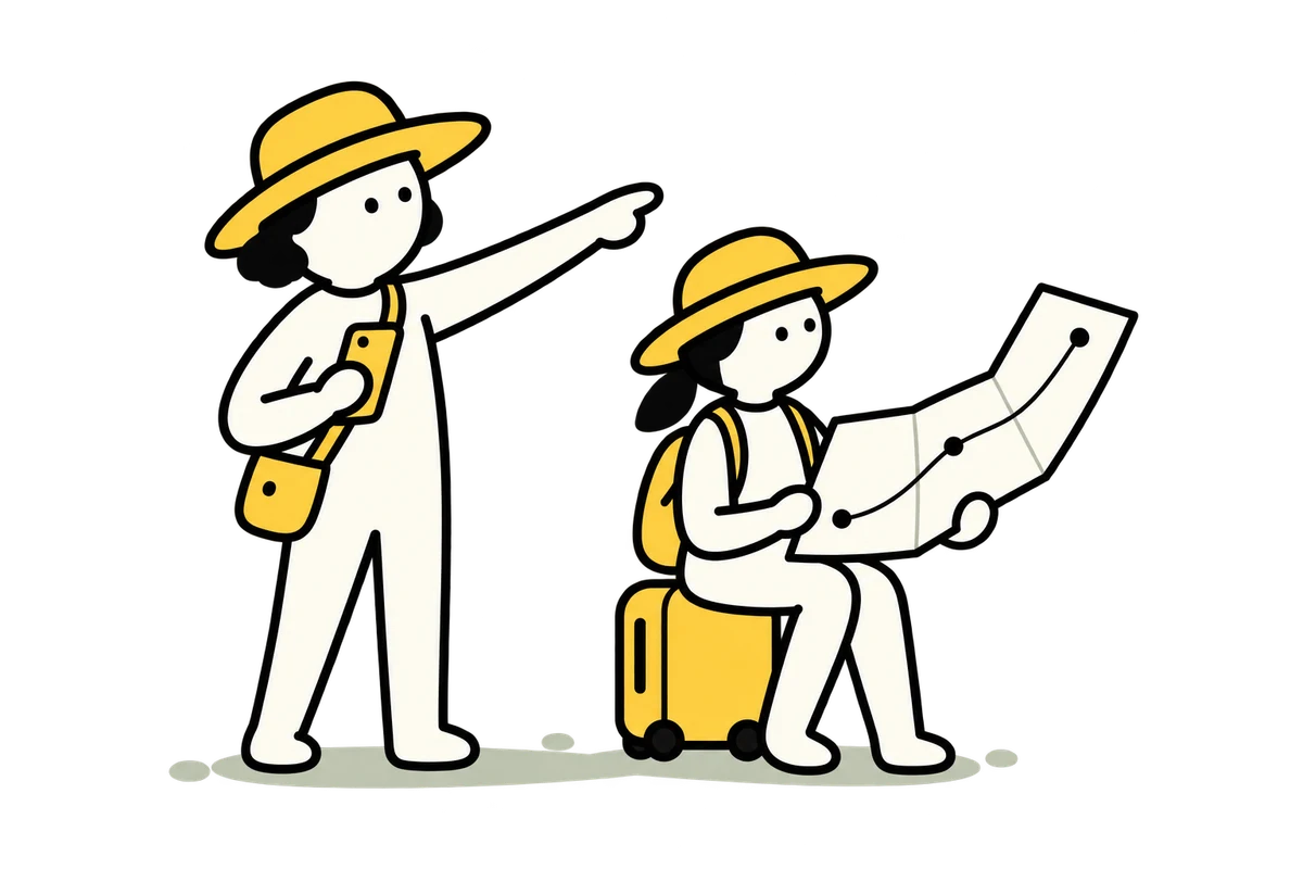 Two travellers work out an itinerary together