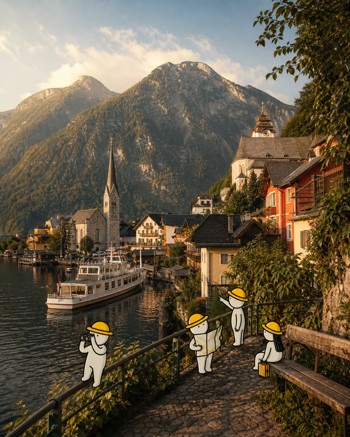 Tiny illustrated travellers exploring a realistic destination from around the world.