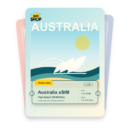 Australia eSIM travel pass showing 1 to 50GB data, valid for 7 to 180 days.