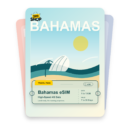 Bahamas eSIM travel pass showing 1 to 10GB data, valid for 7 to 30 days.