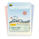 Belgium eSIM travel pass showing 1 to 50GB data, valid for 7 to 180 days.