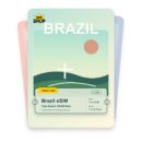 Brazil eSIM travel pass showing 1 to 50GB data, valid for 7 to 30 days.