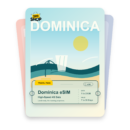 Dominica eSIM travel pass showing 1 to 20GB data, valid for 7 to 30 days.