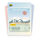 Europe 40+ Areas and Morocco eSIM travel pass showing Standard + GB/day data, valid for 1 to 30 days.