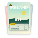Ireland eSIM travel pass showing 1 to 50GB data, valid for 7 to 180 days.