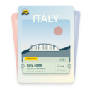 Italy eSIM travel pass showing 1 to 50GB data, valid for 7 to 180 days.