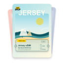 Jersey eSIM travel pass showing 1 to 20GB data, valid for 7 to 30 days.