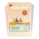Malawi eSIM travel pass showing 1 to 20GB data, valid for 7 to 30 days.
