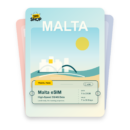 Malta eSIM travel pass showing 1 to 20GB data, valid for 7 to 30 days.