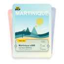 Martinique eSIM travel pass showing 1 to 20GB data, valid for 7 to 30 days.
