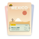 Mexico eSIM travel pass showing 1 to 50GB data, valid for 7 to 30 days.