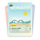 Monaco eSIM travel pass showing 1 to 5GB data, valid for 7 to 30 days.