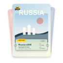 Russia eSIM travel pass showing 1 to 50GB data, valid for 7 to 30 days.
