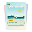 Saint Martin eSIM travel pass showing 1 to 20GB data, valid for 7 to 30 days.