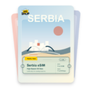 Serbia eSIM travel pass showing 1 to 20GB data, valid for 7 to 30 days.