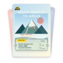 South America 15+ Areas eSIM travel pass showing 1 to 10GB data, valid for 7 to 30 days.