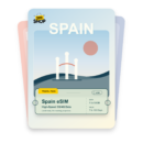 Spain eSIM travel pass showing 1 to 50GB data, valid for 7 to 180 days.