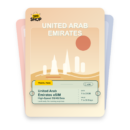 United Arab Emirates eSIM travel pass showing 1 to 20GB data, valid for 7 to 30 days.